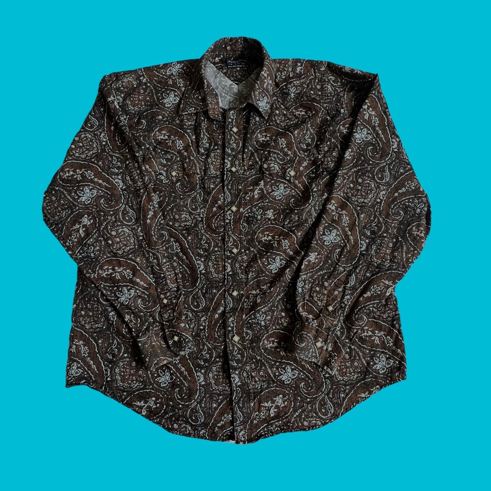 Panhandle Button Shirt Western Print Slim Button Snap Brown Men Size XL